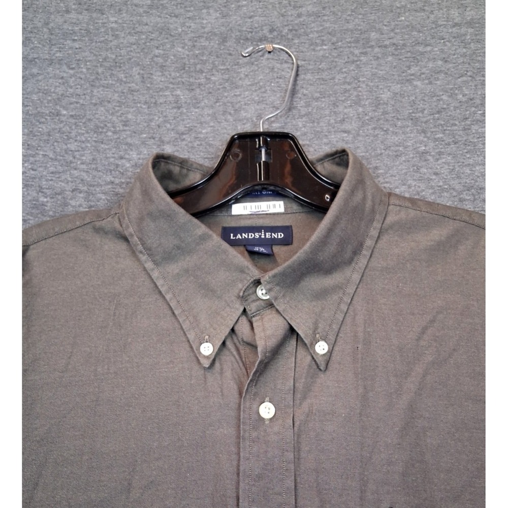 Lands End Mens Shirt XL Green Pinpoint Oxford Button Down Casual Dress Preppy